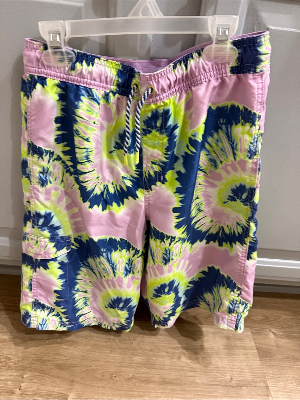Cat & Jack Boys Tie-Dye Swim Trunks in Purple, Navy & Neon Yellow (XL 16)